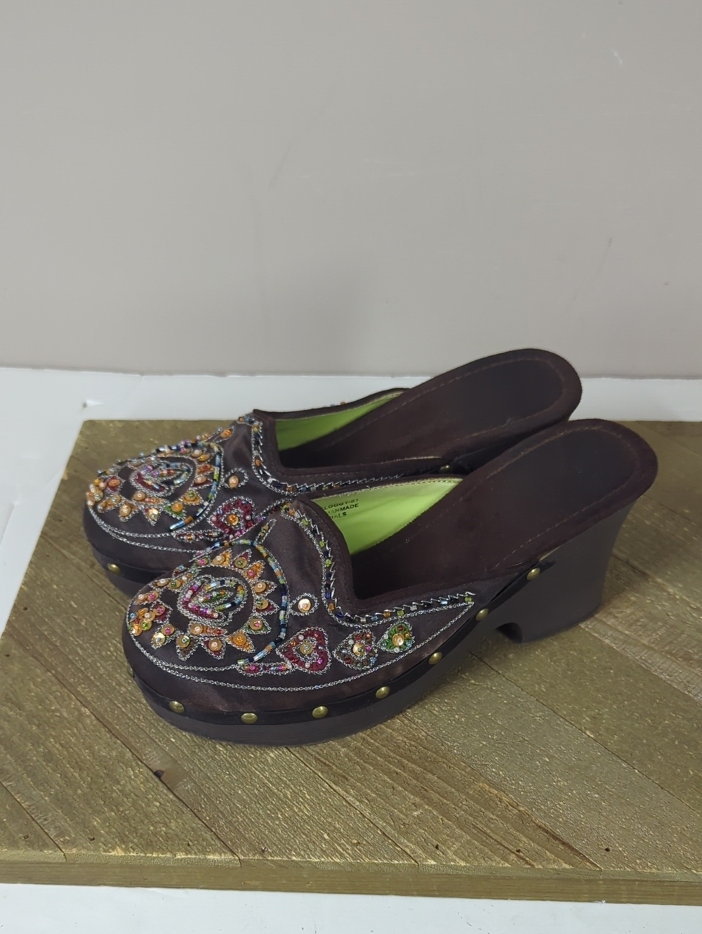 Y2K Bamboo Embellished Brown Women's Clog Mules 8